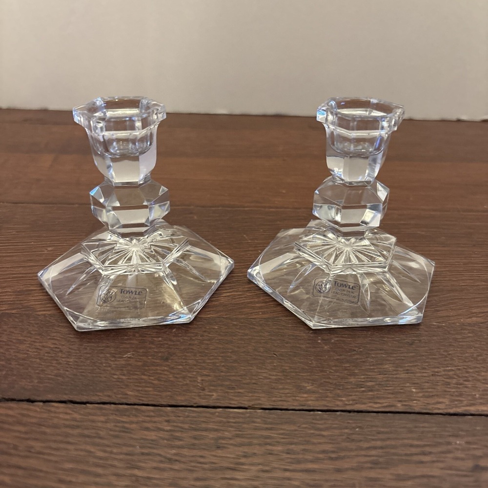 Vintage Towle Classic 3" Crystal Candle Stick Holders Set of‎ 2